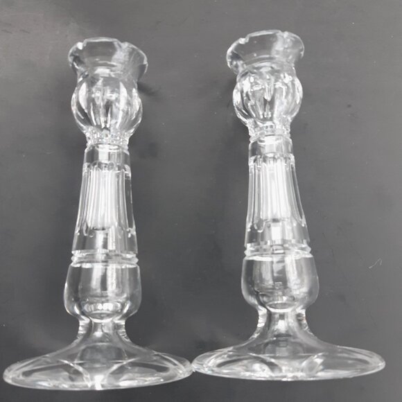 Early Stuart Waterford England Crystal Hand Cut Candleholders Pair England 1930s - Picture 9 of 14